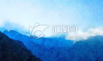 水彩山景圖