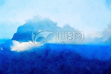 水彩山景圖
