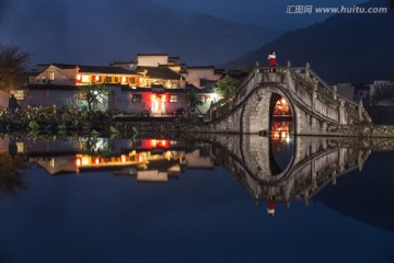 宏村南湖夜色 石拱桥