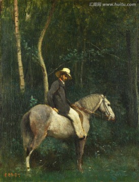 骑马人物油画