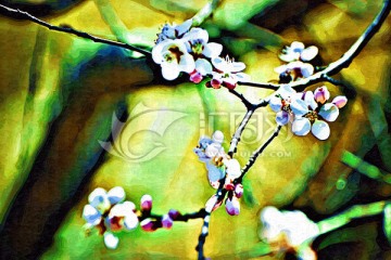 油畫 桃花 春天