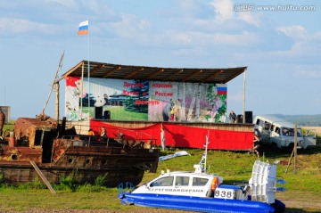 额尔古纳河 河边旧船
