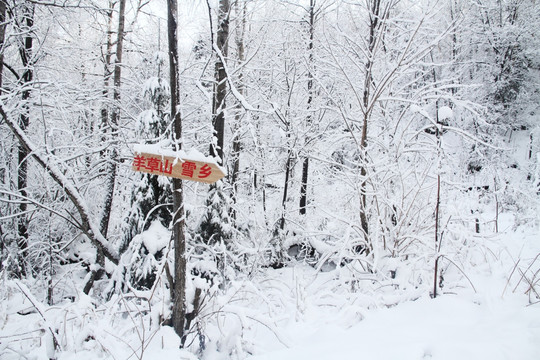 羊草山雪乡路标