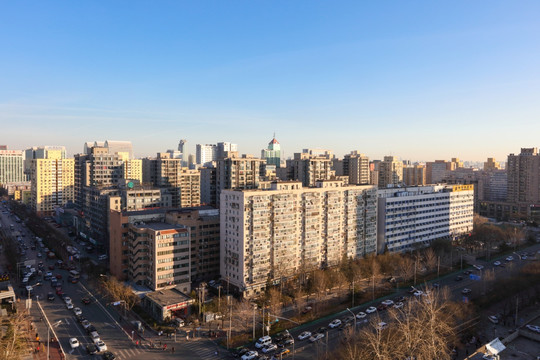 北京车公庄大街俯瞰 观园大厦