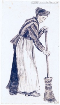 梵高素描 女人用扫帚