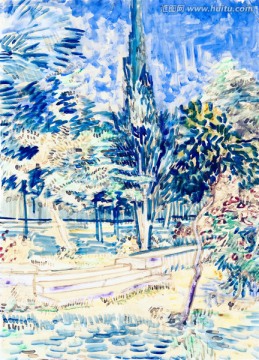 梵高素描 在庇護(hù)花園石階