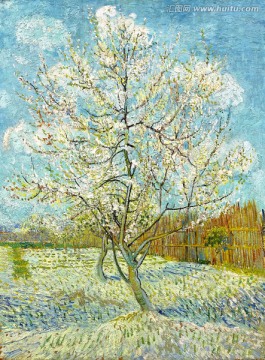 梵高風(fēng)景畫 桃花樹開花