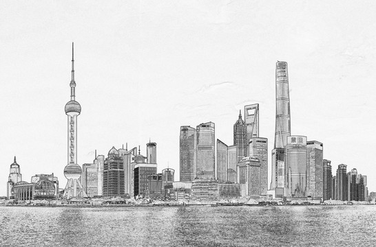 上海陸家嘴線描 （未分層）