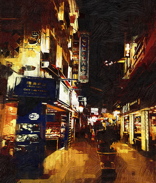 夜市 油画