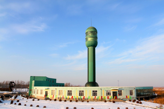 濕地 蘆葦 雪 觀光塔