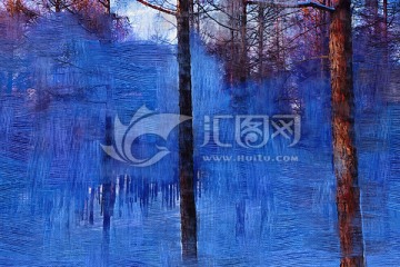 電腦油畫 松林之霧