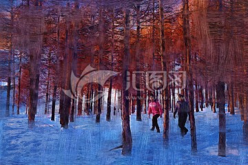 電腦油畫 踏雪行