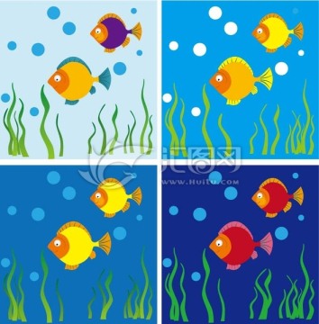 海底卡通游鱼花型图案设计