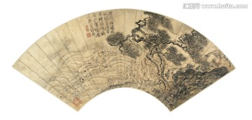 唐寅 山水國畫 扇面