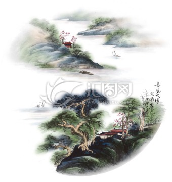 国画陶瓷花纸山水分色好