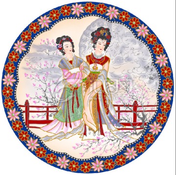 陶瓷花纸挂盘仕女分色好