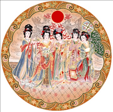 陶瓷花紙掛盤仕女分色好