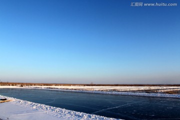 湿地 芦苇 冬天 冰面