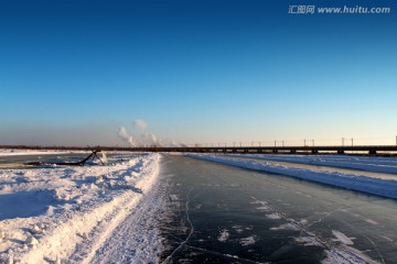 湿地 芦苇 冬天 冰面 白雪