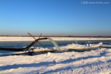 湿地 芦苇 冬天 观光塔 冰面