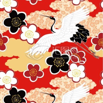 仙鶴祥云梅花