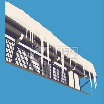 下雪屋檐