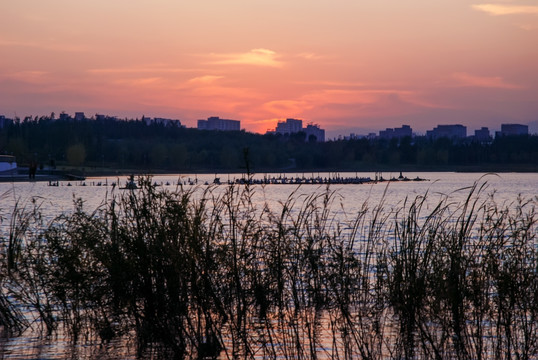 湖畔夕阳