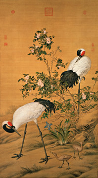 郎世寧 花陰雙鶴圖 未分層