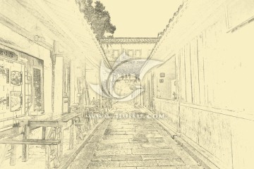 江南古鎮(zhèn)線描 TIF（未分層）