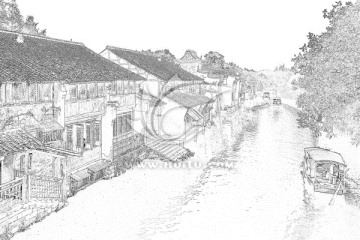 江南古鎮(zhèn)線描 TIF（未分層）