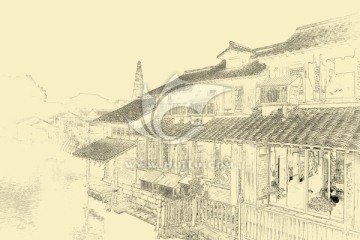 江南古鎮(zhèn)線描 TIF（未分層）
