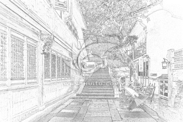 江南古鎮(zhèn)線描 TIF（未分層）