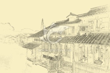 江南古鎮(zhèn)線描 TIF（未分層）