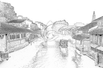 江南古鎮(zhèn)線描 TIF（未分層）