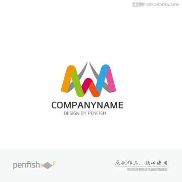 彩色絲帶logo字母WA組合