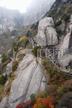 山岳风光 栈道 绝壁秋色