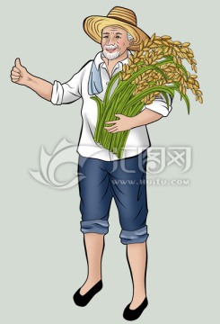 老農(nóng) 大米包裝 手繪插畫(huà)