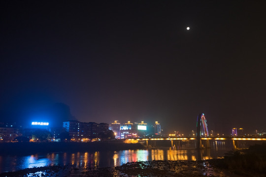 雅安大桥灯光夜景 月色