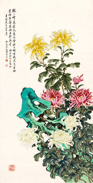 黃山壽 菊石延年圖 未分層