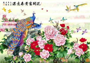 花鳥 花開富貴春意濃