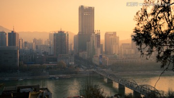 兰州中山桥全景 水墨风光