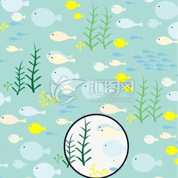 卡通圖案 可愛魚底紋 海底世界