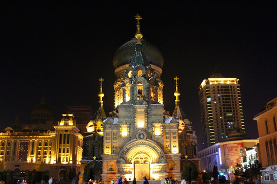 圣 索菲亚教堂 夜景 灯光