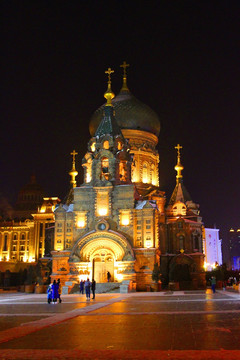 圣 索菲亚教堂 夜景 灯光