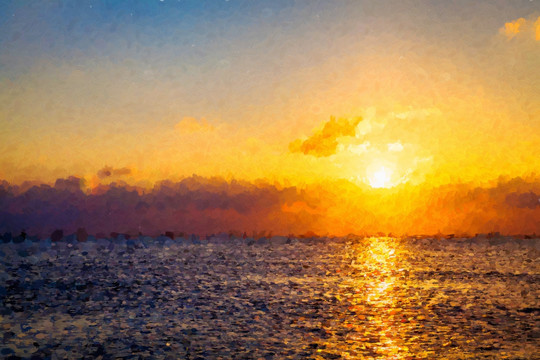 夕陽油畫