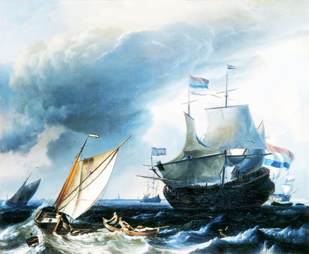大海帆船风景油画 画廊高清品质