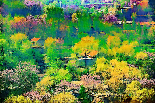 山村春色 風景畫