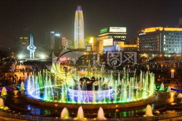 济南泉城广场音乐喷泉夜景