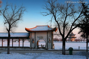 古建筑 凉亭 冰雪 冬天