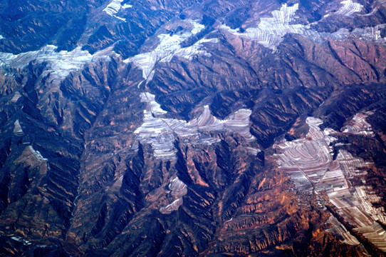 航拍黄土高原雪景